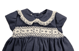 Pretty Originals Navy Blue And Ivory Lace Smocked Baby Girls Dress MC0109