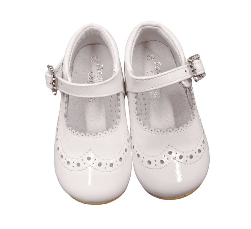 Pretty Originals White Patent Brogue Style Leather Mary Jane Shoes With Diamante Buckle - UE15205D
