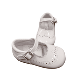 Pretty Originals White Patent Brogue Style Leather Mary Jane Shoes With Diamante Buckle - UE15205D