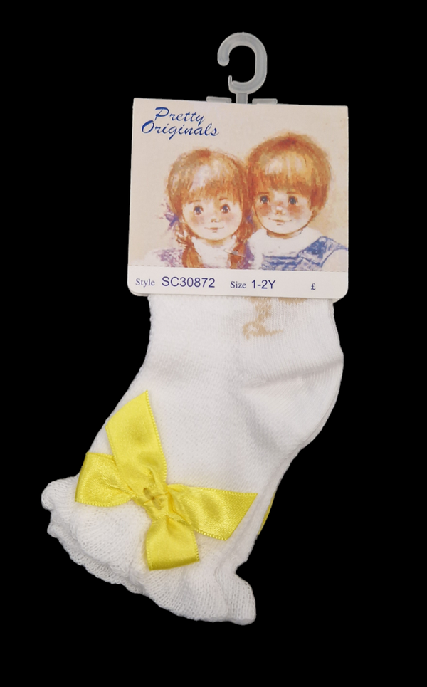 Pretty Originals White Ankle Socks With Yellow Bow - SC30872