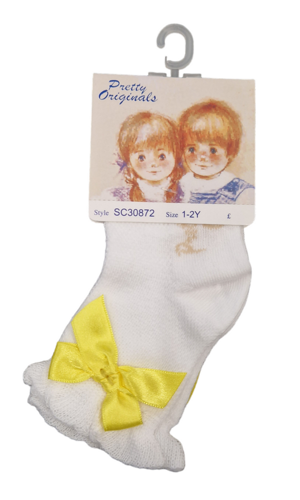 Pretty Originals White Ankle Socks With Yellow Bow - SC30872