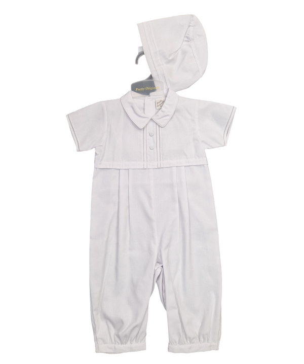 Pretty Orginals Boys White Traditional Romper & Hat - Christening - DL07922