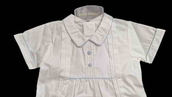 Pretty Orginals Boys White & Blue Traditional Romper - Christening - DL61538