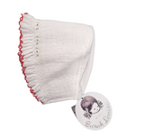 Sarah Louise White & Red Hand Smocked Bonnet - 003602P