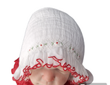 Sarah Louise White & Red Hand Smocked Bonnet - 003602P