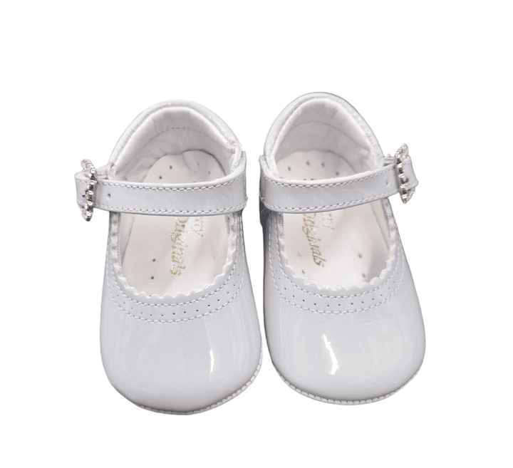 Pretty Originals Girls Pale Blue Leather Mary Jane Pram Shoes With Sparkly Buckle - UE02191