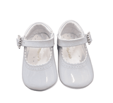 Pretty Originals Girls Pale Blue Leather Mary Jane Pram Shoes With Sparkly Buckle - UE02191