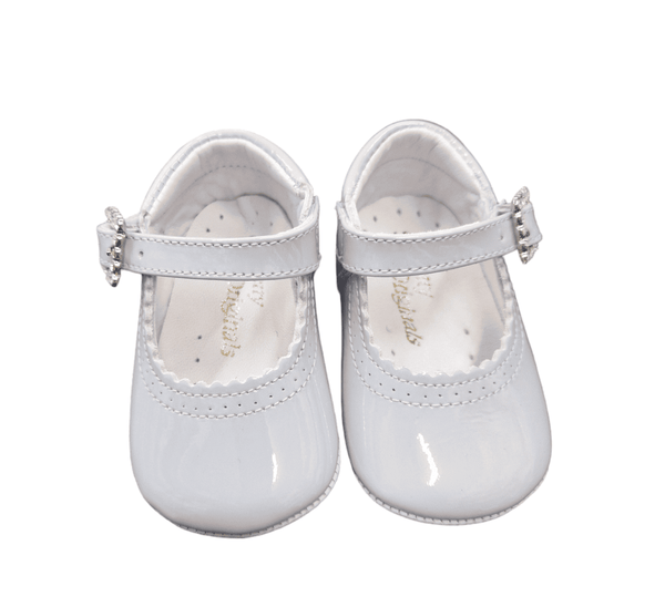 Pretty Originals Girls Pale Blue Leather Mary Jane Pram Shoes With Sparkly Buckle - UE02191