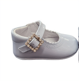 Pretty Originals Girls Pale Blue Leather Mary Jane Pram Shoes With Sparkly Buckle - UE02191