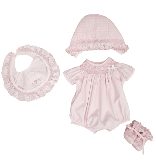 EXCLUSIVE TO BELLA SIENNA - Premature Baby Pink Bubble Hand Smocked Romper - C6004S