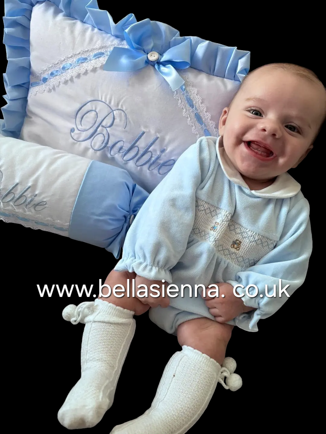Pex Velour Smocked Teddy Bear Romper - Pale Blue -B027400900