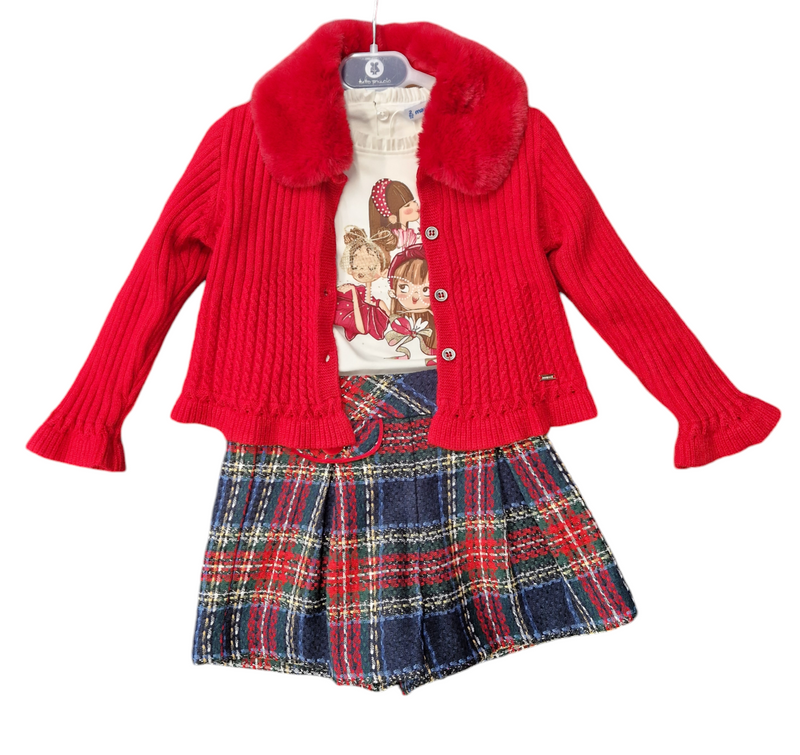 Mayoral Girls Long Sleeved Top & Tweed Look Checked Shorts - 4065 & 4217