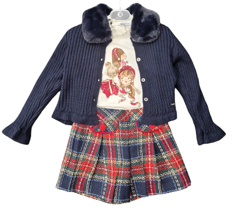 Mayoral Girls Long Sleeved Top & Tweed Look Checked Shorts - 4065 & 4217