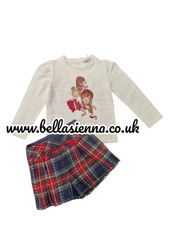 Mayoral Girls Long Sleeved Top & Tweed Look Checked Shorts - 4065 & 4217