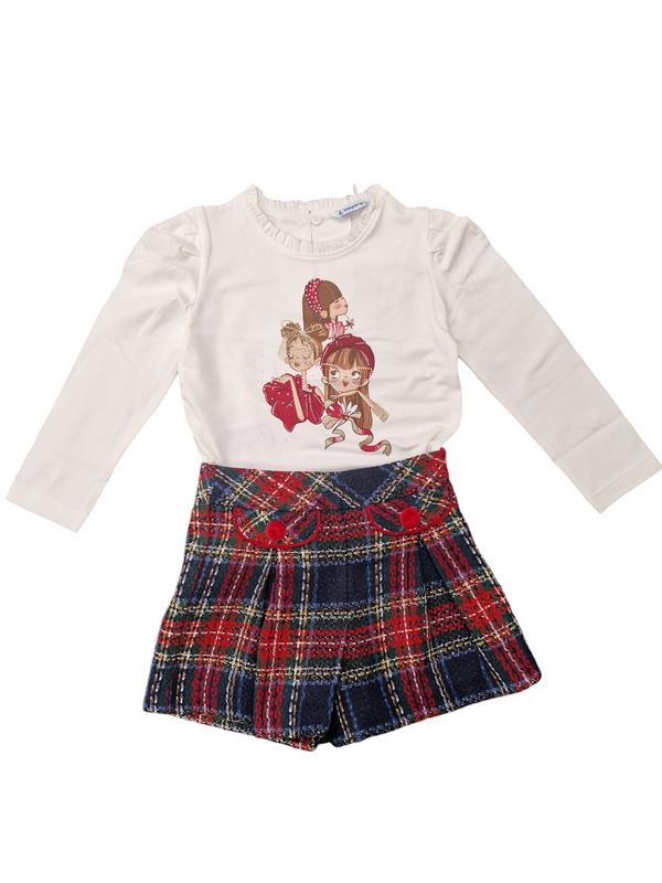 Mayoral Girls Long Sleeved Top & Tweed Look Checked Shorts - 4065 & 4217