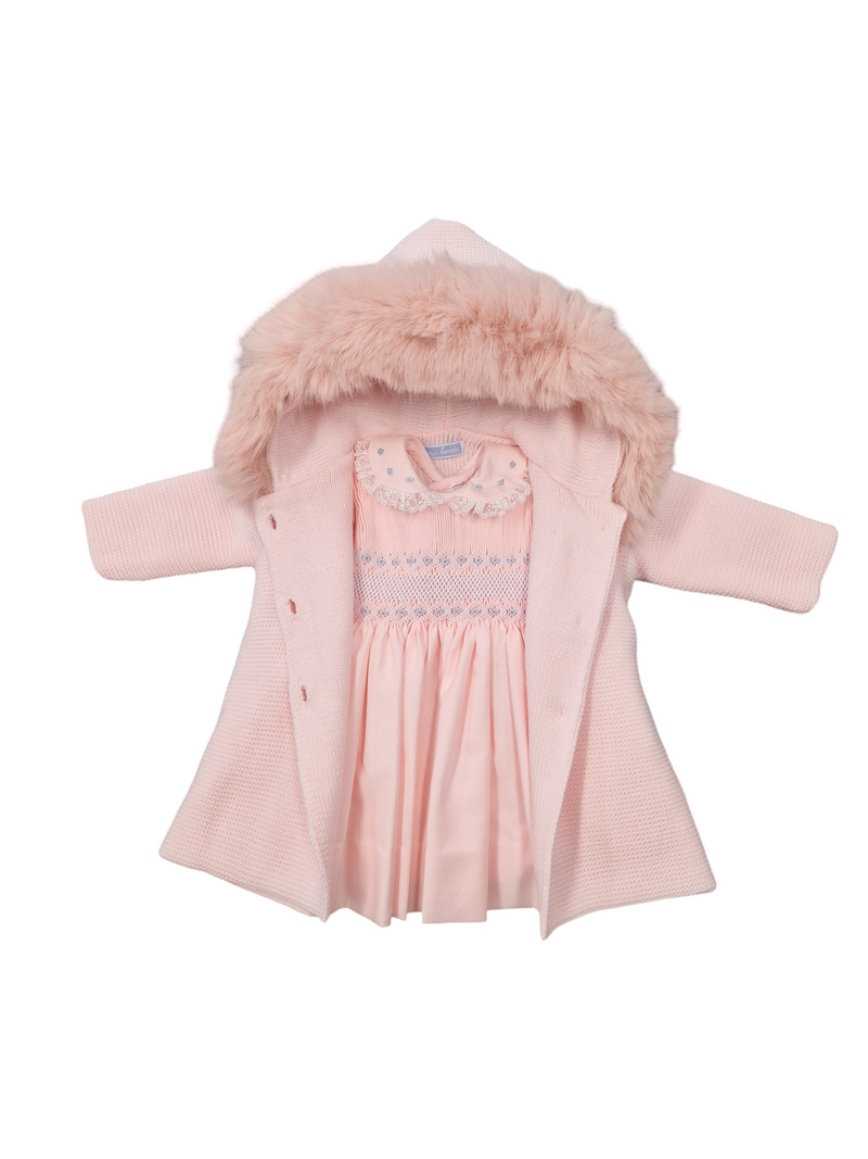 Mac ilusion Pink Kintted Jacket With Fur Trim -9098