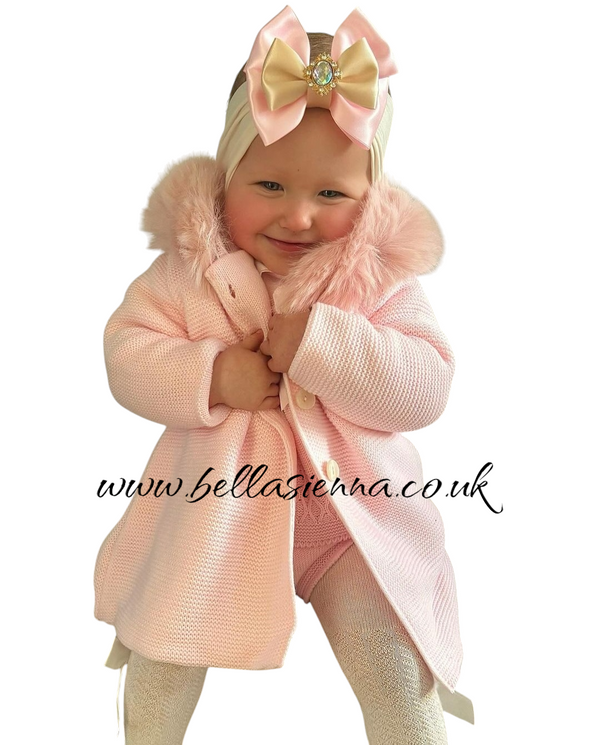 Mac ilusion Pink Kintted Jacket With Fur Trim -9098