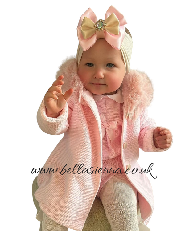 Mac ilusion Pink Kintted Jacket With Fur Trim -9098