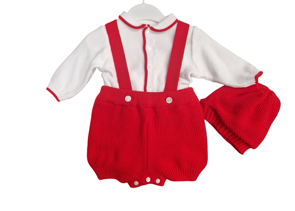 Dani By Sarah Louise Baby Boys Three Piece Knitted Red & White Oufit Including Hat - D09554