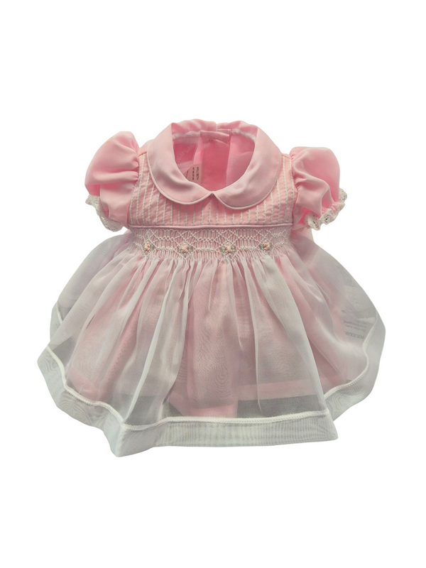 Will'Beth Precious Pink & White Smocked Dress With Bonnet - 06060
