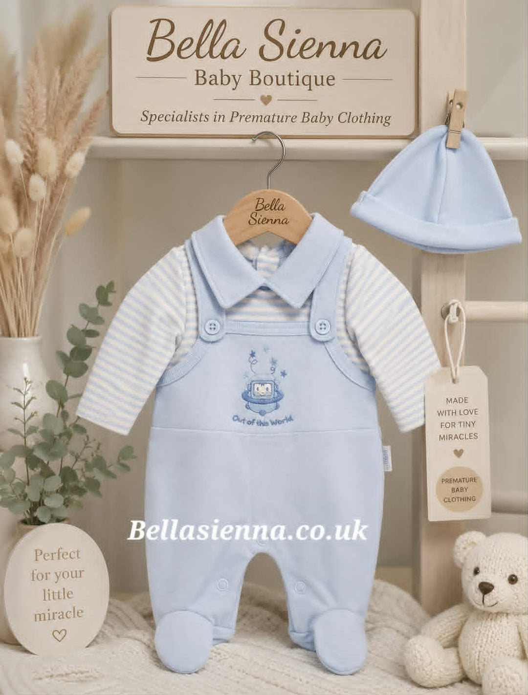 Premature Baby Boys All In One Outfit With Matching Hospital Cap - PB20-328