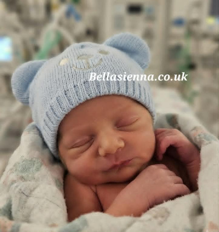 Premature Baby Boys Blue Knitted Teddy Bear Hat