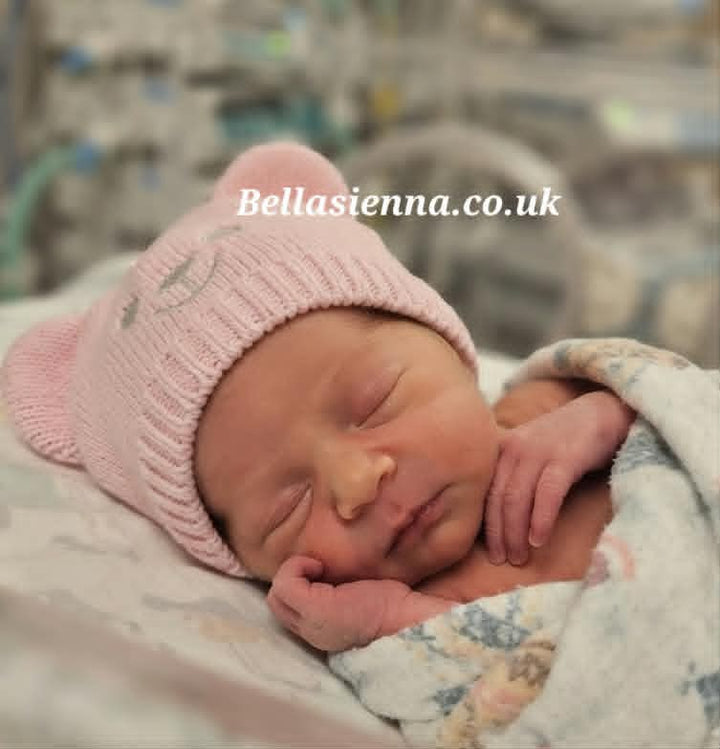 Premature Baby Girls Pink Knitted Teddy Bear Hat
