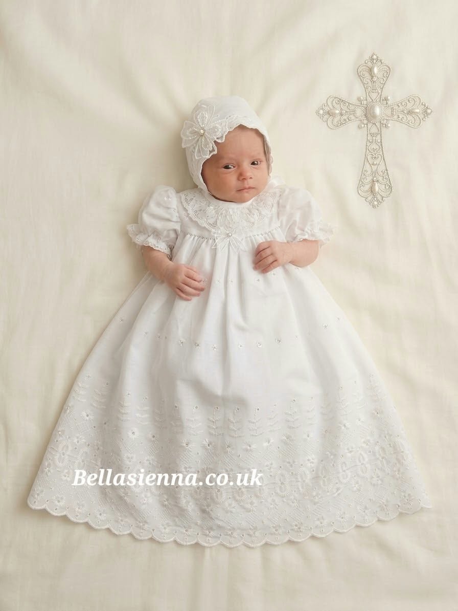 Premature Baby Up to 3lb Day Gown With Matching Bonnet & Swarovski Diamante Detail