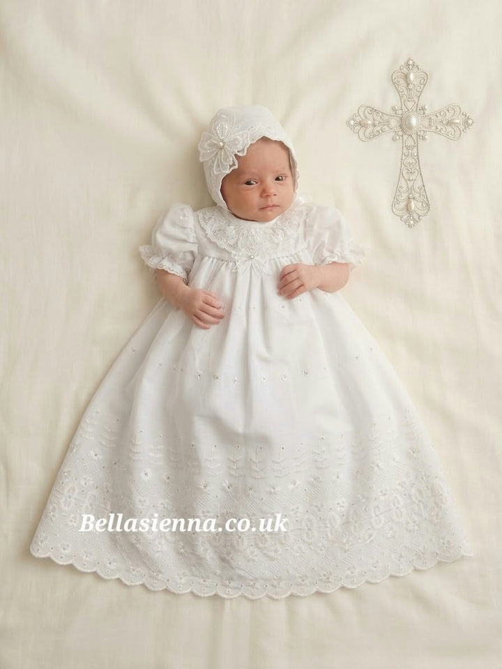 Premature Baby Up to 3lb Day Gown With Matching Bonnet & Swarovski Diamante Detail