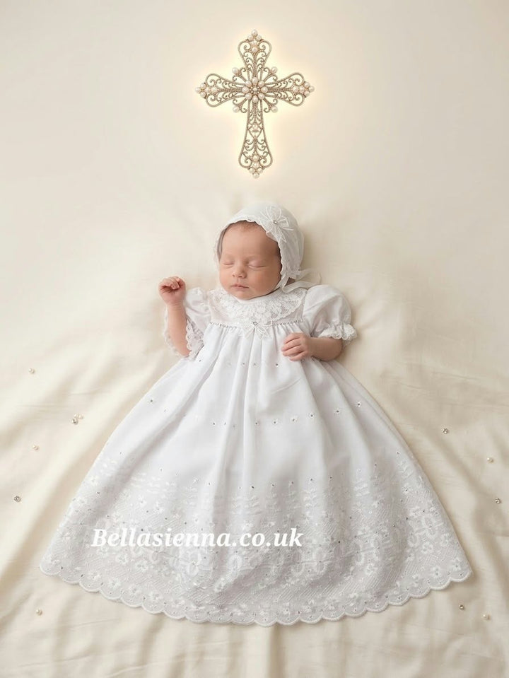 Premature Baby Up to 3lb Day Gown With Matching Bonnet & Swarovski Diamante Detail