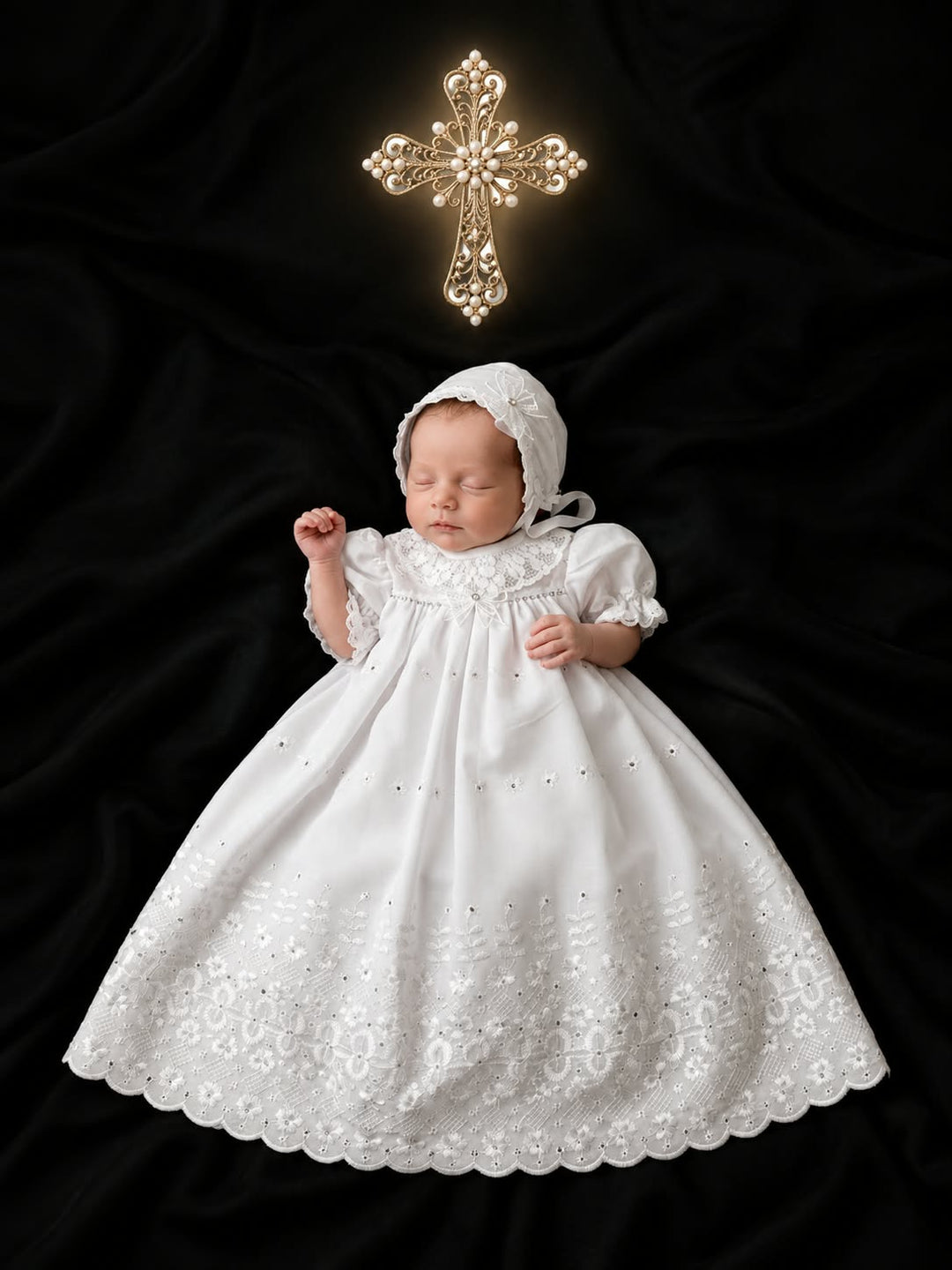 Premature Baby Up to 3lb Day Gown With Matching Bonnet & Swarovski Diamante Detail