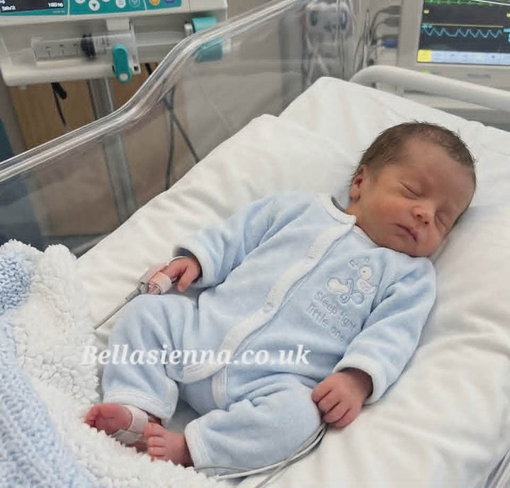 Premature Baby Boys Blue Velour Babygrow With Embroidery