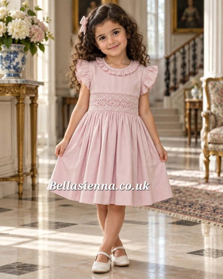 Pretty Originals Girls Pink Hand Smocked Traditional Dress - BD02307