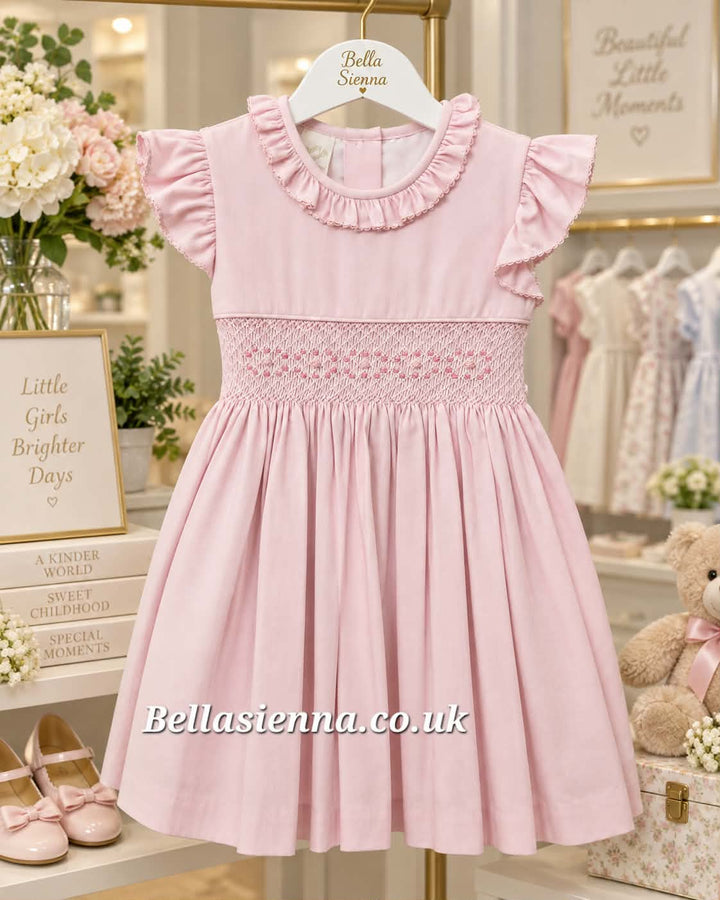 Pretty Originals Girls Pink Hand Smocked Traditional Dress - BD02307