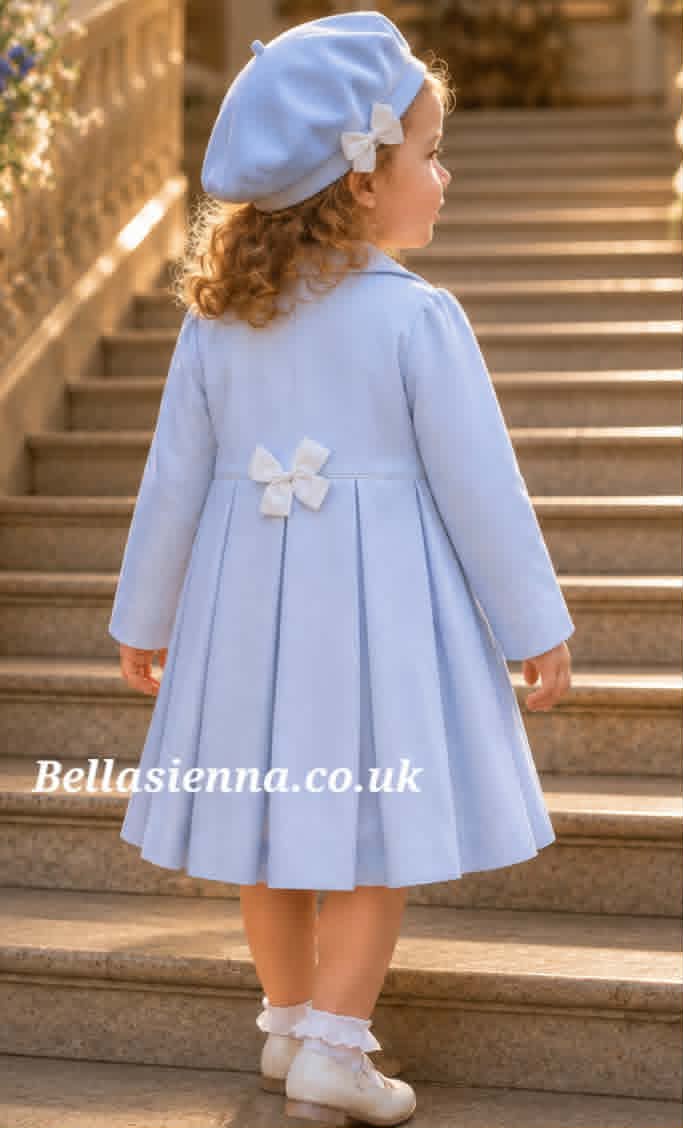 Pretty Originals Pale Blue Traditional Smocked Autumn/Winter Coat And Beret - Exclusive to Bella Sienna - BD02127