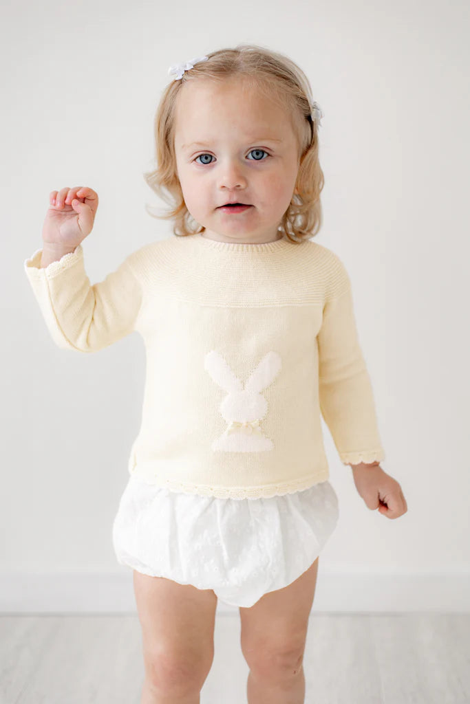 Girls Lemon & White Bunny Rabbit Jumper & Jam Pants Set - DANI