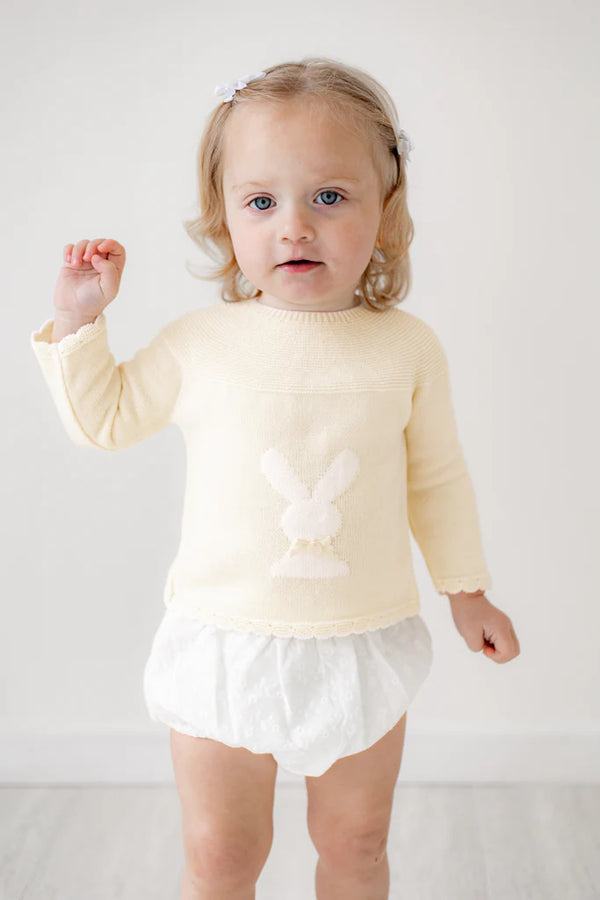 Girls Lemon & White Bunny Rabbit Jumper & Jam Pants Set - DANI