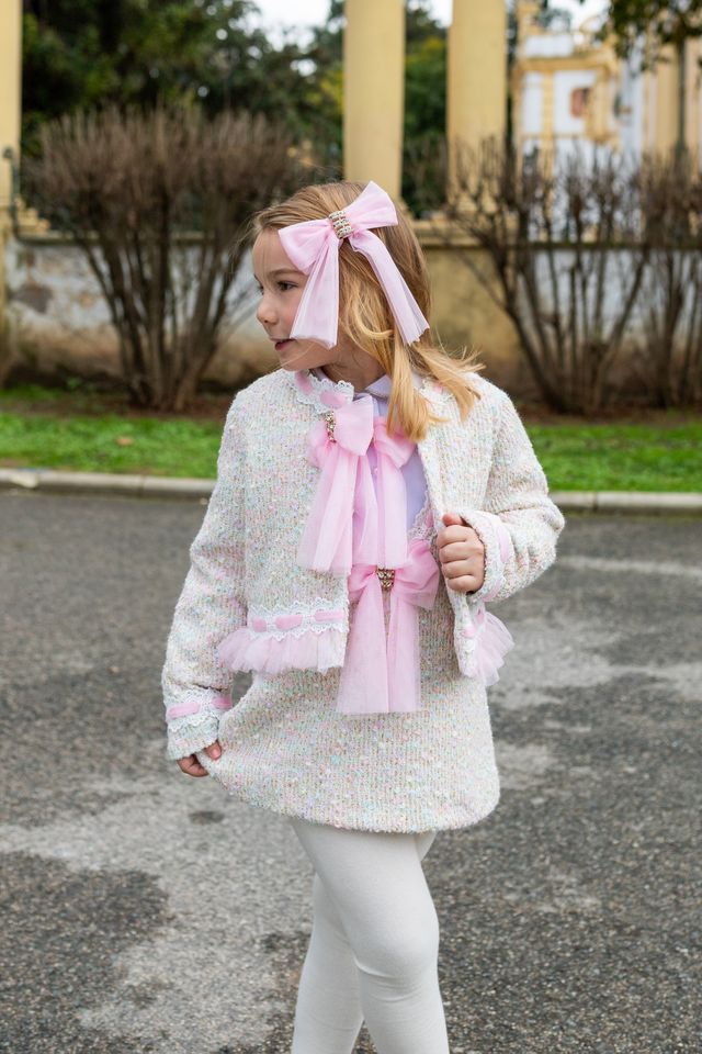 Naxos Girls Pink Tulle Hair Bow To Match The Skirt & Blouse Set - 7864