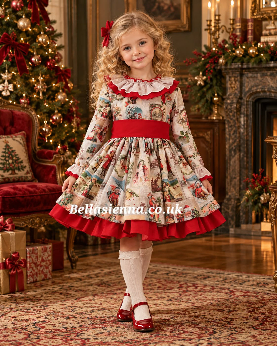 Ricittos Christmas Print Puffball Dress With Matching Hair Clip