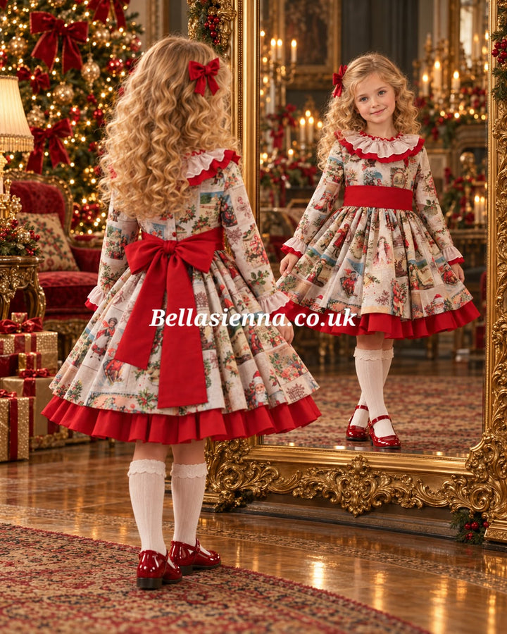 Ricittos Christmas Print Puffball Dress With Matching Hair Clip