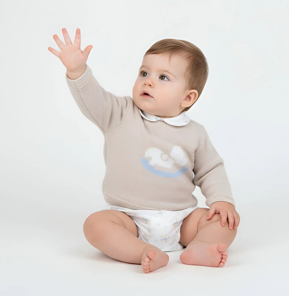 Beige/Natural Rocking Horse Two Piece Pants Set - B097501530