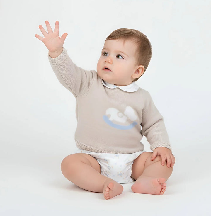 Beige/Natural Rocking Horse Two Piece Pants Set - B097501530