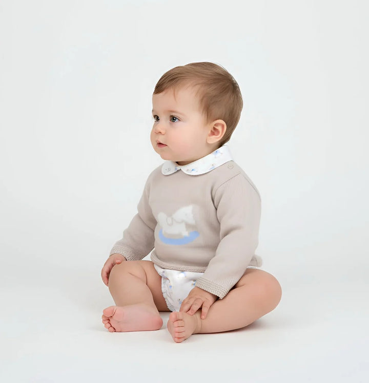 Beige/Natural Rocking Horse Two Piece Pants Set - B097501530