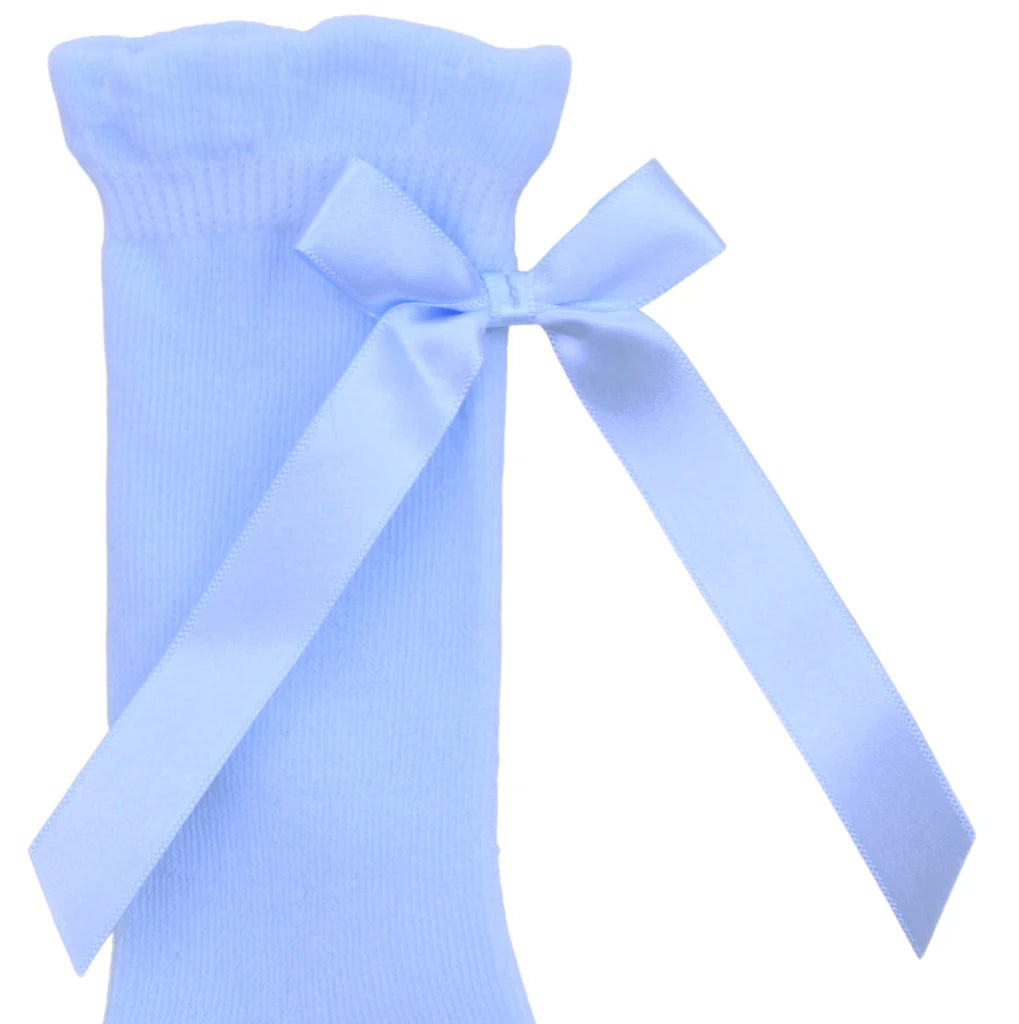 Girls Knee High Blue Ribbon Bow Socks