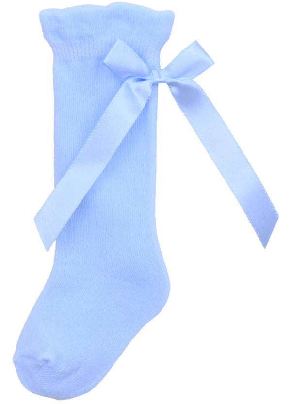 Girls Knee High Blue Ribbon Bow Socks
