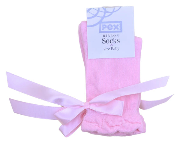 Girls Knee High Pink Ribbon Bow Socks