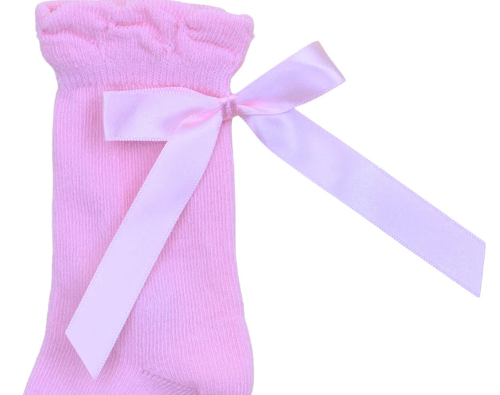 Girls Knee High Pink Ribbon Bow Socks