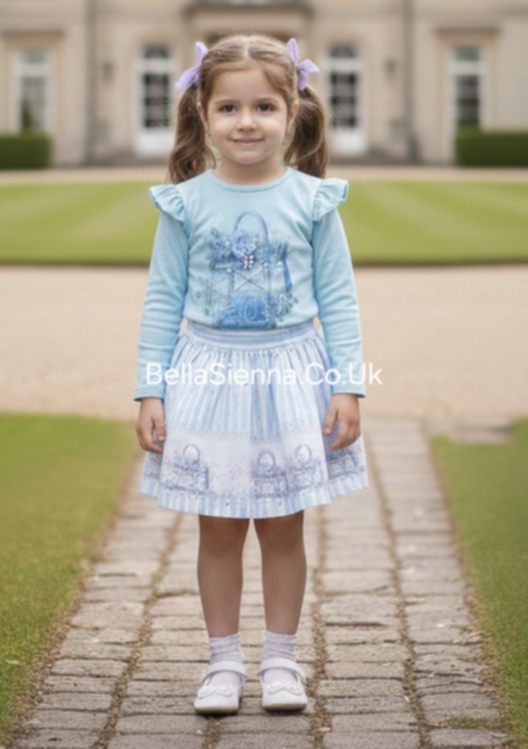 Neon Light Blue Skirt Set - "Sarah" - 3789