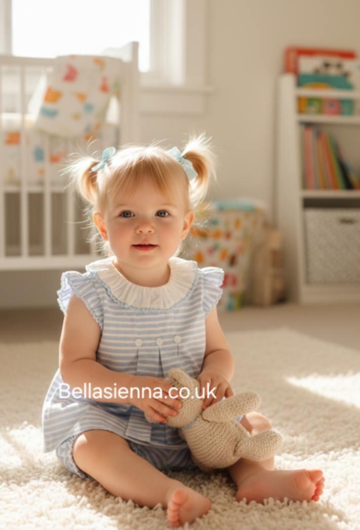 Girls Blue & White Striped Two Piece Dress Set - SG161