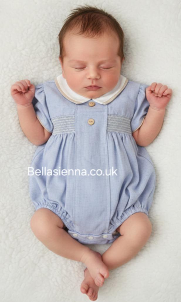 Boys Blue & Beige Smocked Romper - SG165